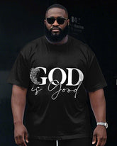 Men's Big and Tall GOD IS GOOD Letter Floral Printed Short Sleeve T-Shirt and Shorts Set